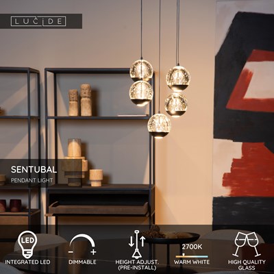 Lucide SENTUBAL - Pendant light - Ø 35 cm - LED Dim. - 5x5,2W 2700K - Black